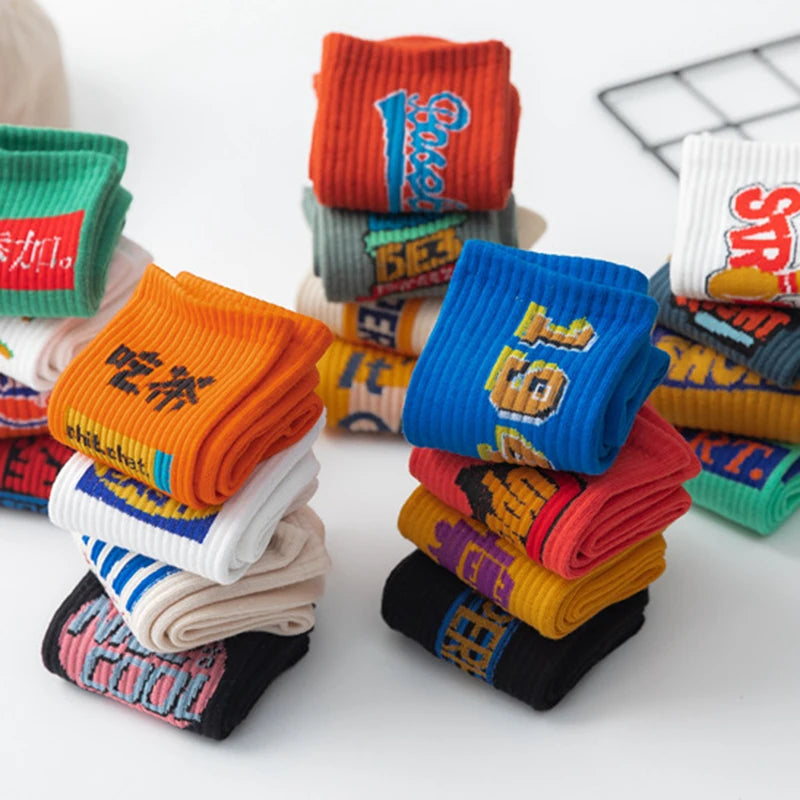 Cotton Blend Letter Printed Mid Tube Casual Crew Socks - 15