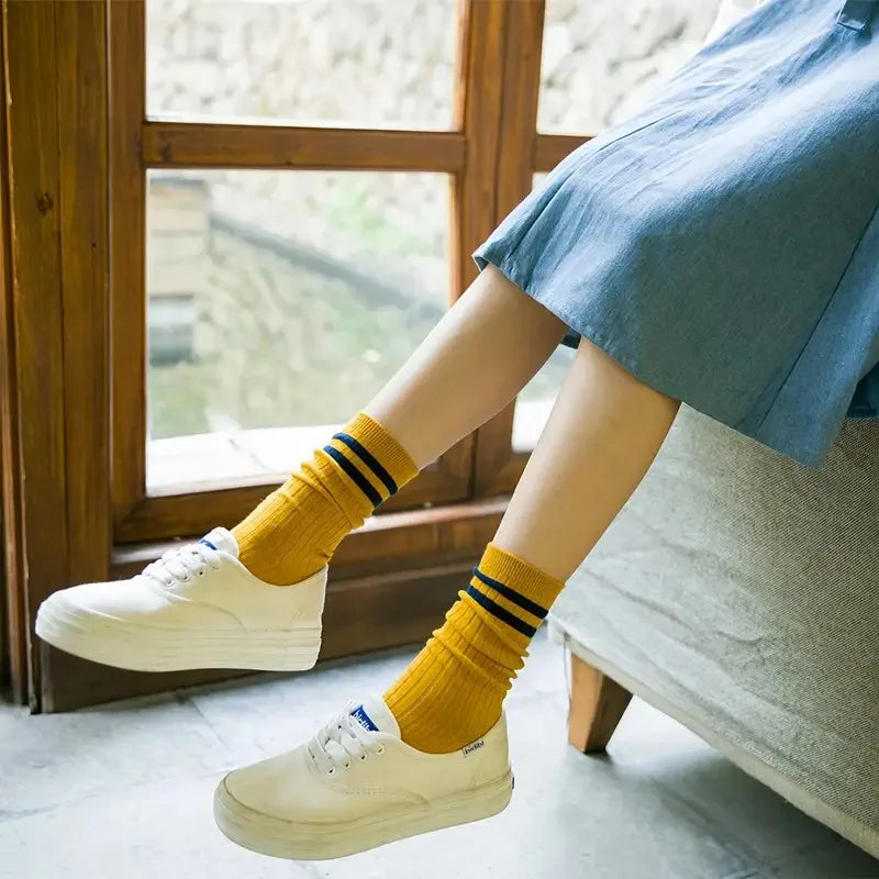 Striped Polyester Blend Mid Tube Casual Socks for Women - 4