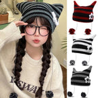 Polyester Knit Cat Ear Beanie Hat with Star Decor