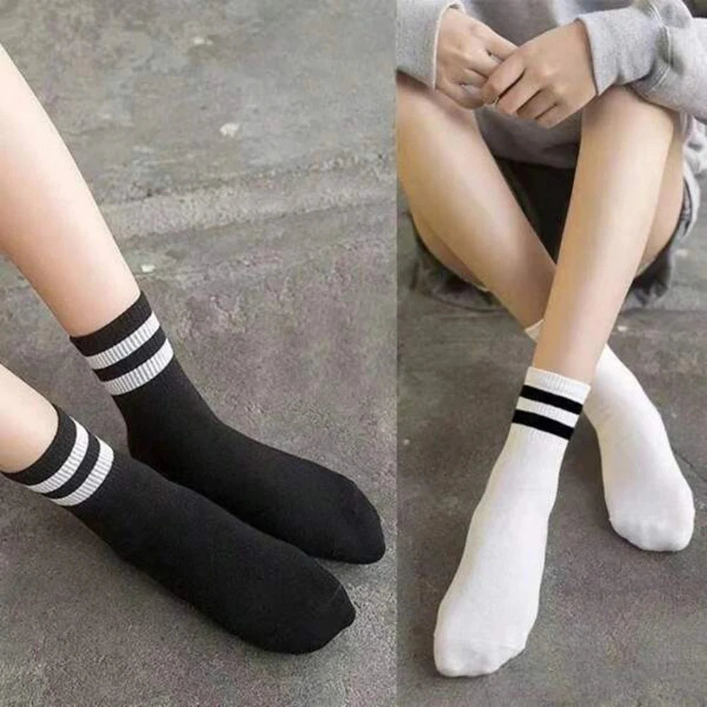 Polyester Spandex Striped Mid Length Casual Socks for Women