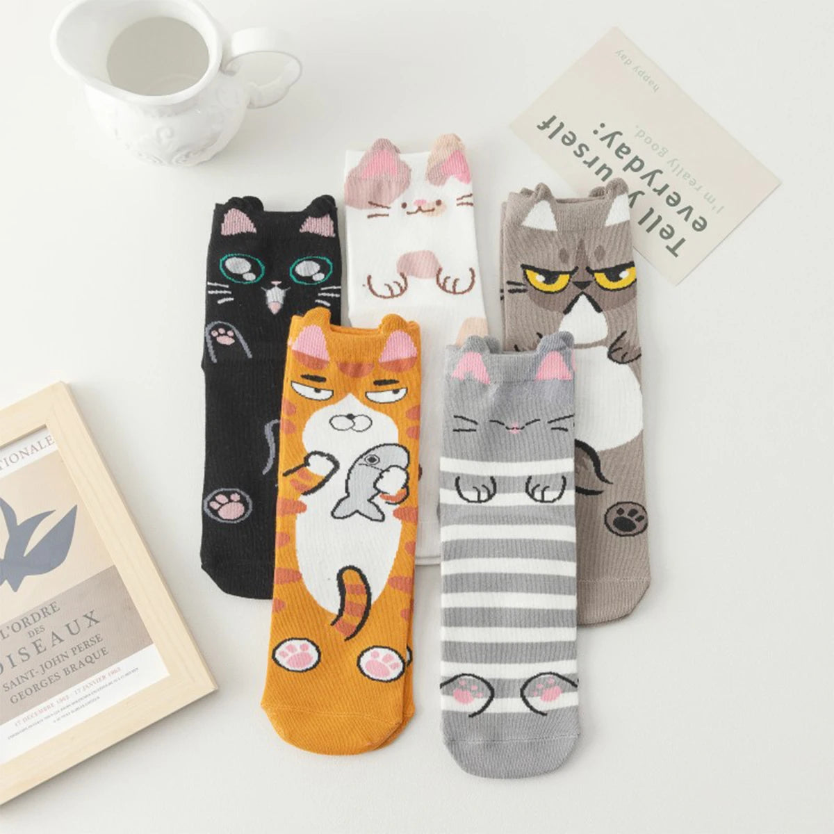 Polyester Elastane Animal Pattern Crew Socks Five Pairs - 2