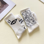 Cotton Blend Abstract Line Art Casual Crew Socks