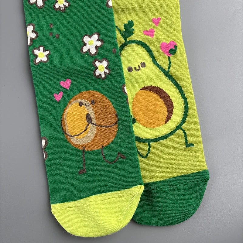 Cotton Blend Avocado Print Mid Calf Casual Socks - 5