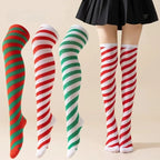 Striped Cotton Polyester Thigh High Stockings