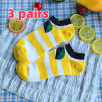 Yellow Striped Cotton Blend Ankle Socks