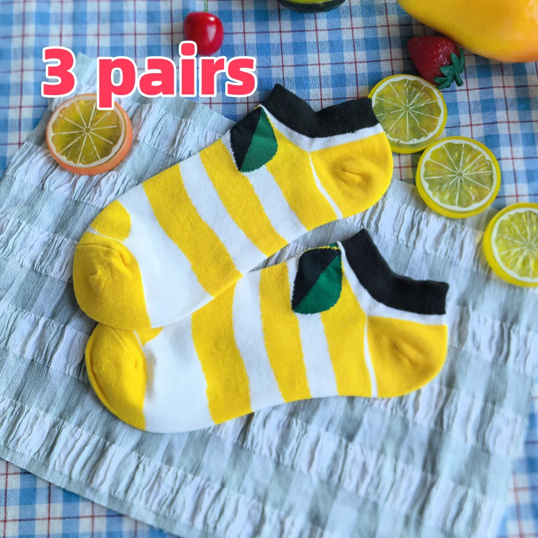 Yellow Striped Cotton Blend Ankle Socks