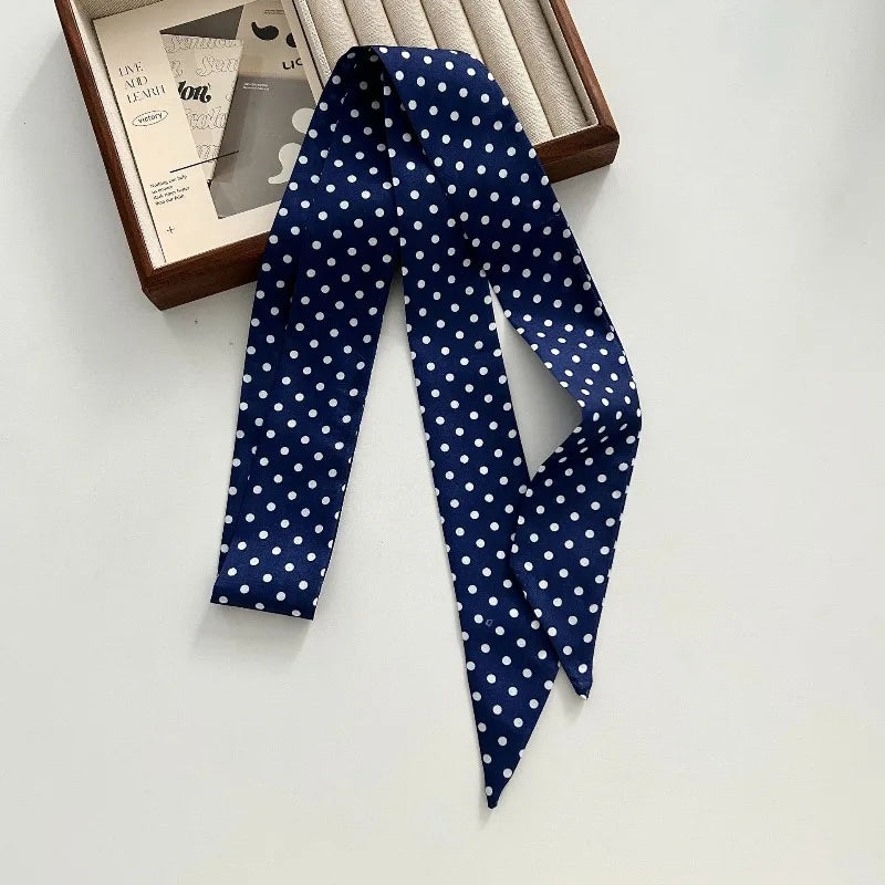 Polka Dot Polyester Long Ribbon Scarf Headband