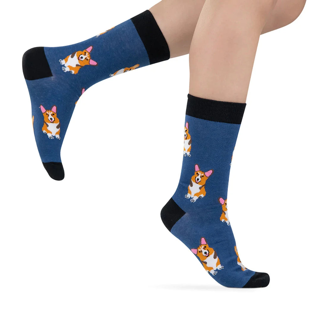 Cotton Blend Corgi Pattern Crew Socks