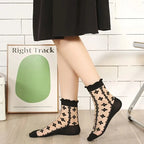 Polyester Elastane Lace Pattern Mid Tube Socks