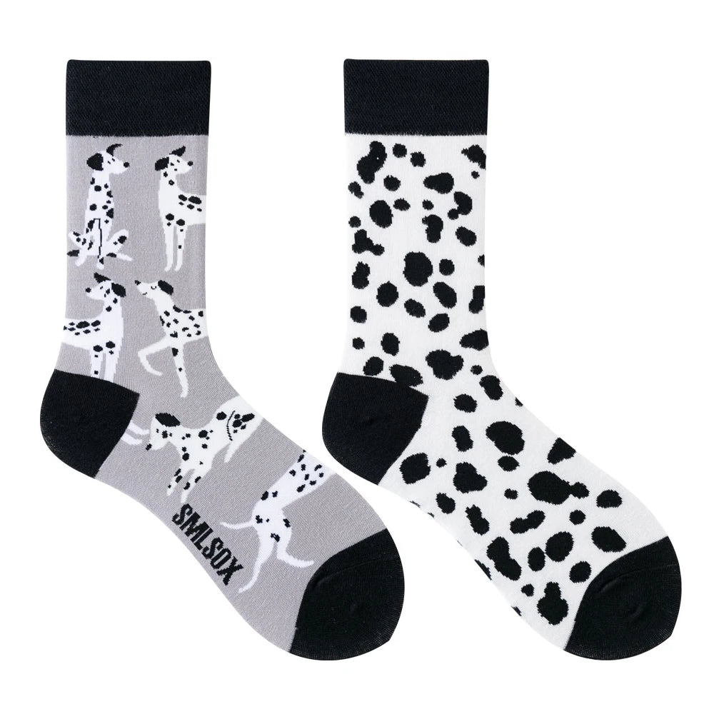Cotton Blend Spotted Dog Pattern Mid Calf Unisex Socks