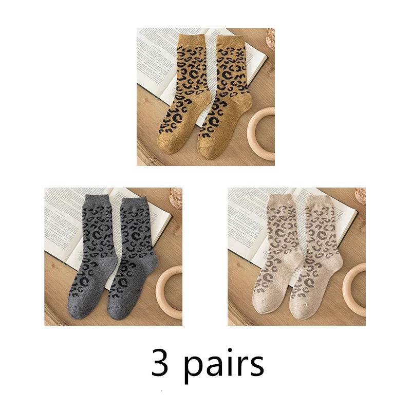 Leopard Print Wool Mid Calf Socks