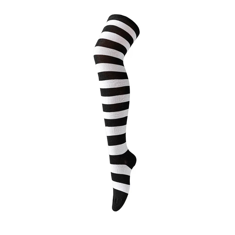 Striped Nylon Polyester Over Knee High Stockings - 11