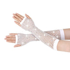 Nylon Elastane Rhinestone Fishnet Fingerless Gloves