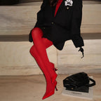 Red Polyester Translucent Slim Tights