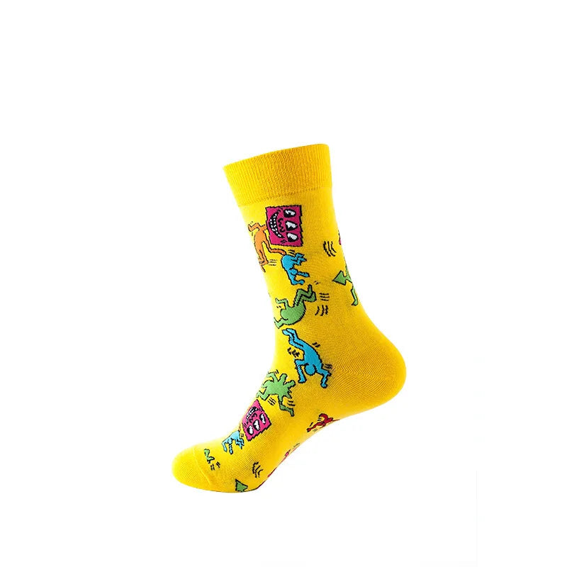 Cotton Blend Artistic Graffiti Pattern Mid Calf Unisex Socks