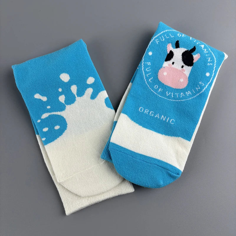 Cotton Blend Milk Cow Print Mid Calf Socks