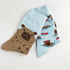 Cotton Blend Capybara Print Mid Calf Casual Crew Socks
