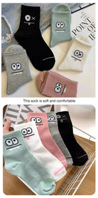 Polyester Blend Cartoon Expression Mid Tube Casual Socks 5 Pack