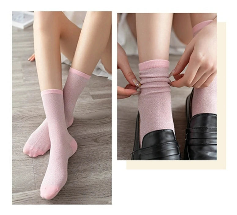 Cotton Blend Glitter Knit Women Casual Crew Socks