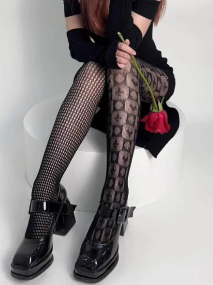 Nylon Asymmetric Striped Mesh Tights