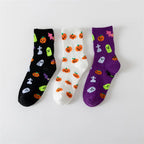 Cotton Blend Halloween Pattern Mid Calf Socks 3 Pair Set