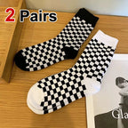 Polyester Blend Checkerboard Pattern Socks 2 Pair Set
