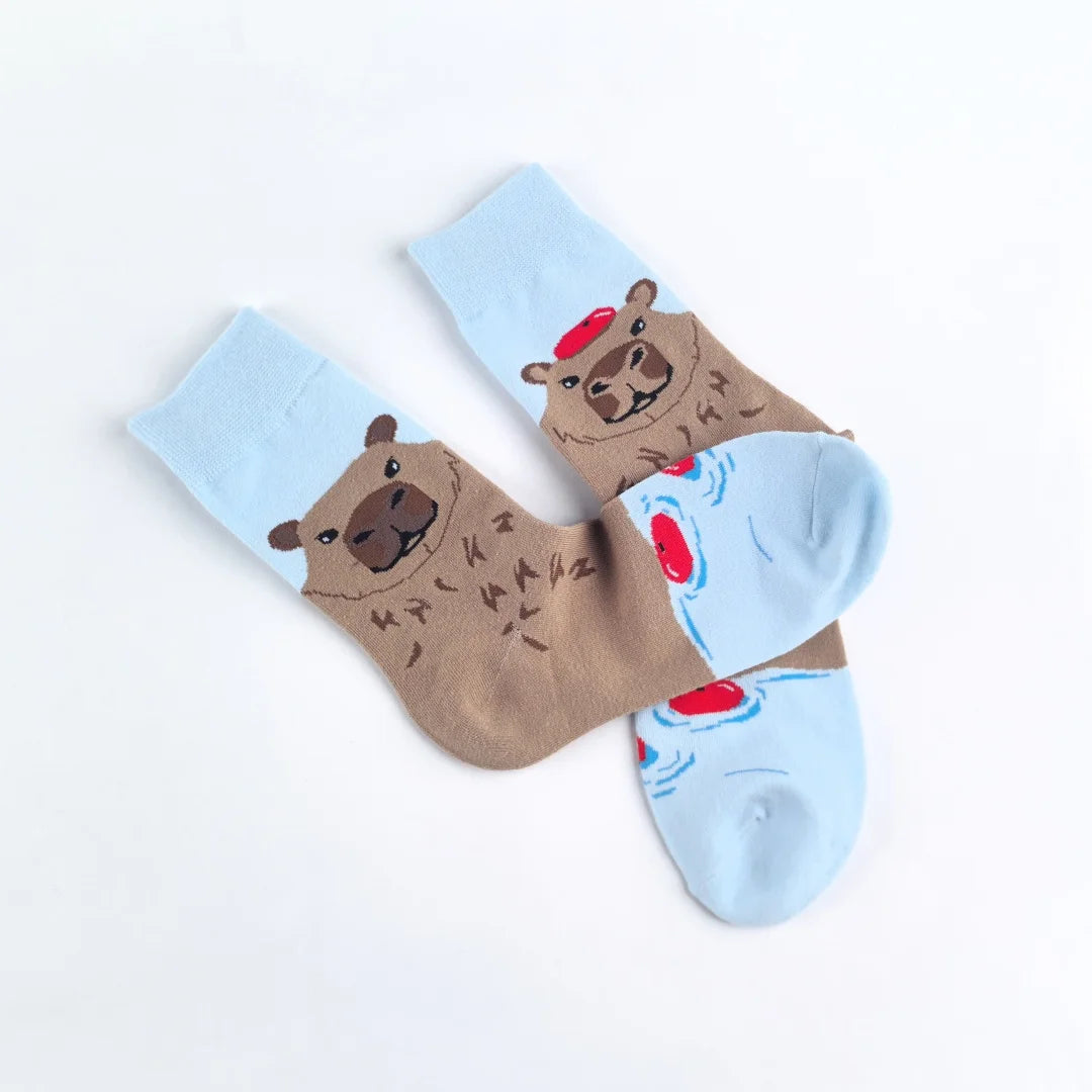 Cotton Blend Capybara Crew Socks
