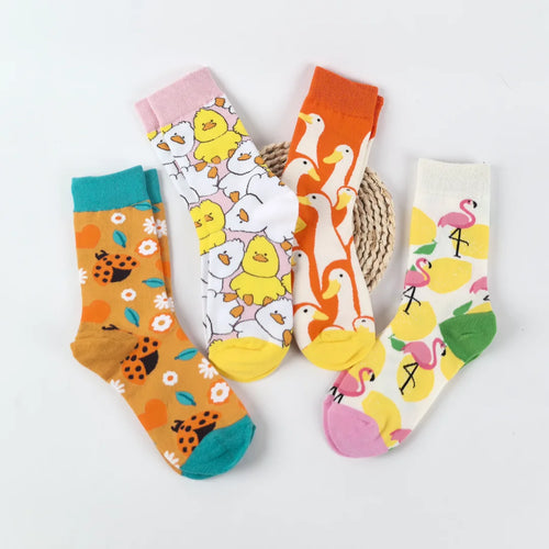 Cotton Blend Animal Pattern Mid Calf Socks for Women