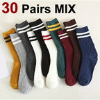 Striped Polyester Blend Mid Tube Casual Socks for Women
