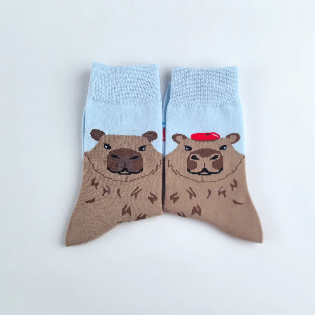 Cotton Blend Capybara Crew Socks