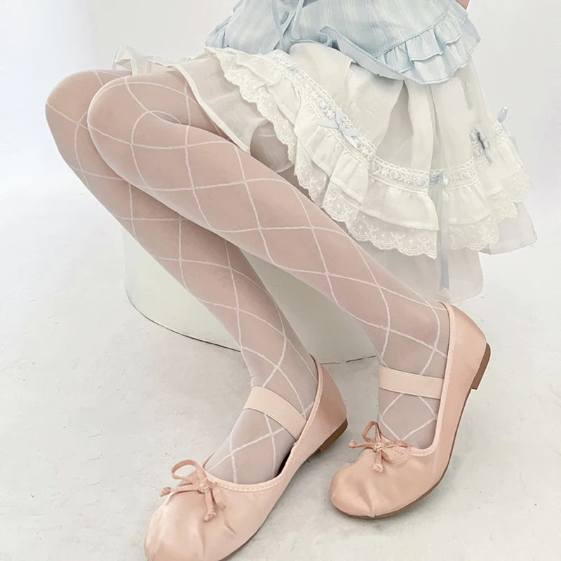Polyester Elastane Diamond Patterned Women Tights