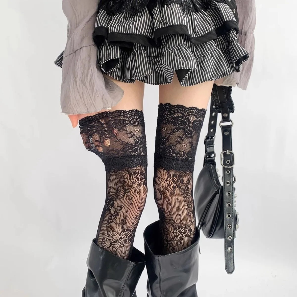 Lace Trim Nylon Stockings Knee High Socks for Women