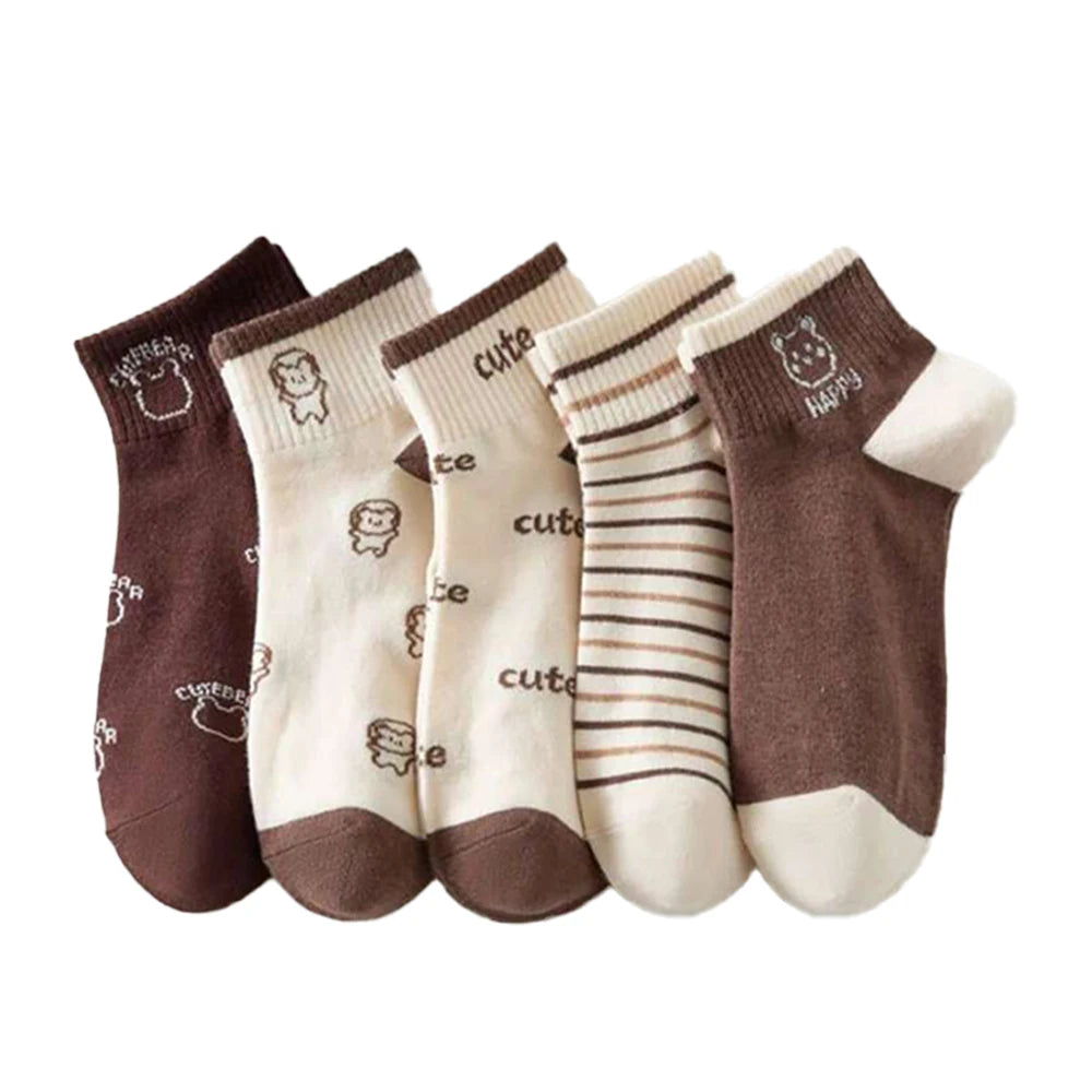 Polyester Blend Casual Cartoon Ankle Socks 5 Pack