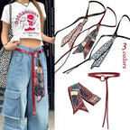 PU Leather Belt with Detachable Silk Scarf Waist Accessory