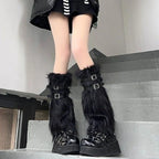 Faux Fur Leg Warmers With Buckle Straps