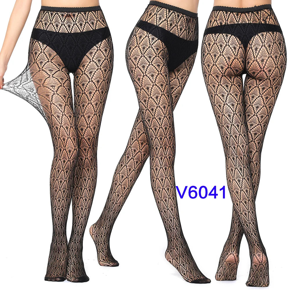 Nylon Spandex Jacquard Patterned Fishnet Pantyhose Tights