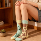 Cotton Blend Giraffe Print Mid Calf Socks for Women