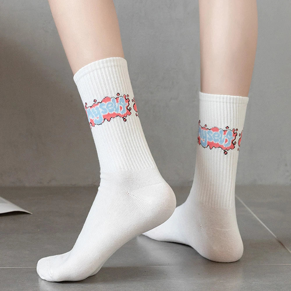 Polyester Elastane Graffiti Print Crew Socks - 3
