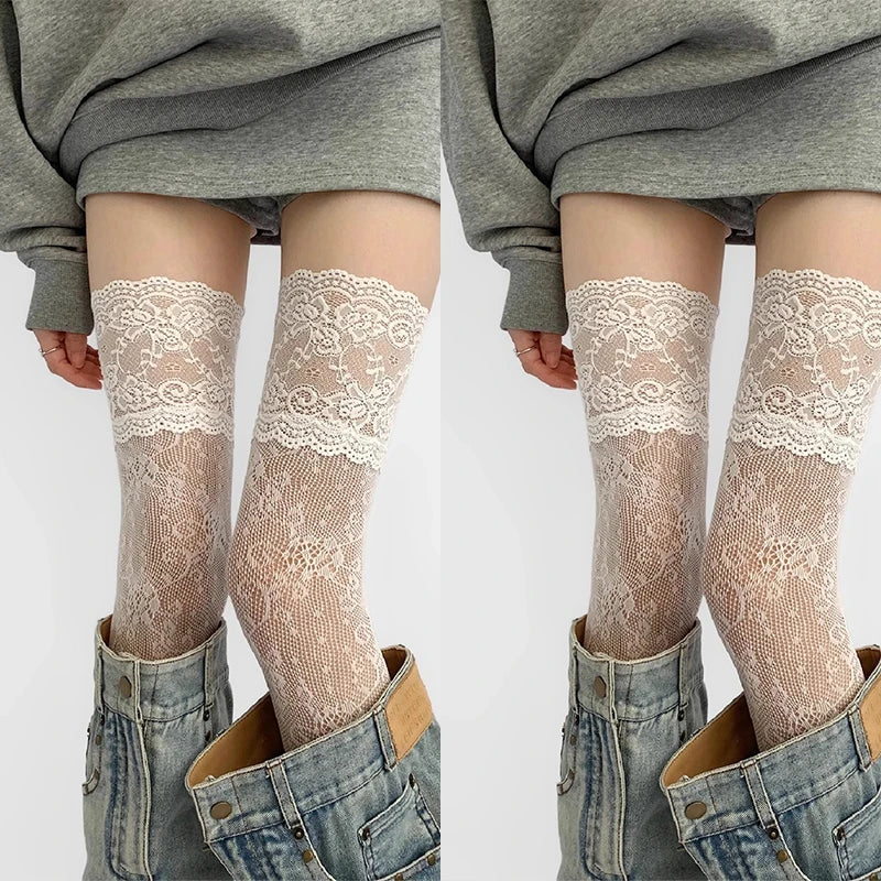 Floral Lace Over The Knee Stockings