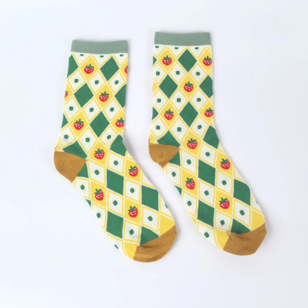 Polyester Elastane Strawberry Pattern Mid Calf Socks - 7