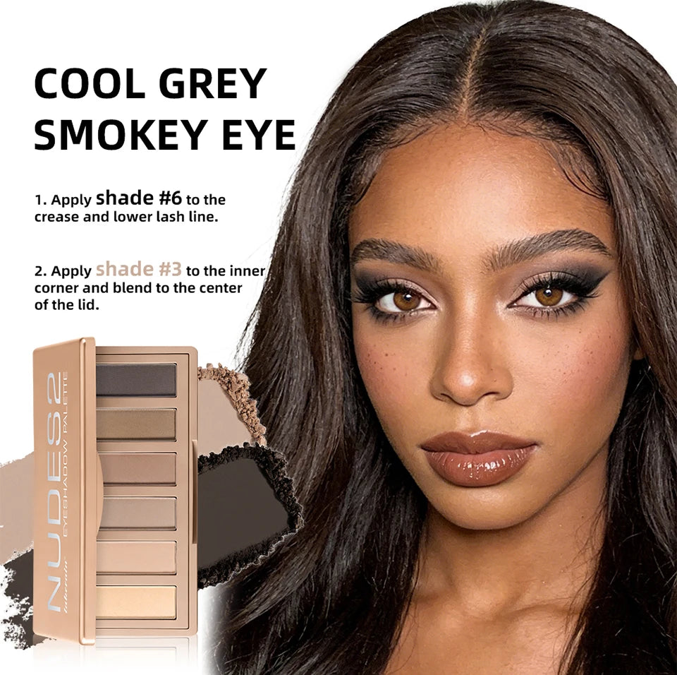 6 Color Matte Eyeshadow Powder Palette with Makeup Brushes - 12