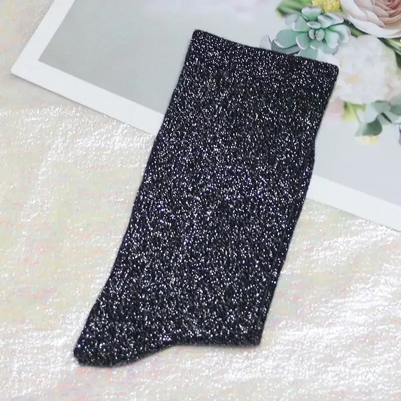 Shiny Metallic Cotton Blend Mid Tube Casual Socks