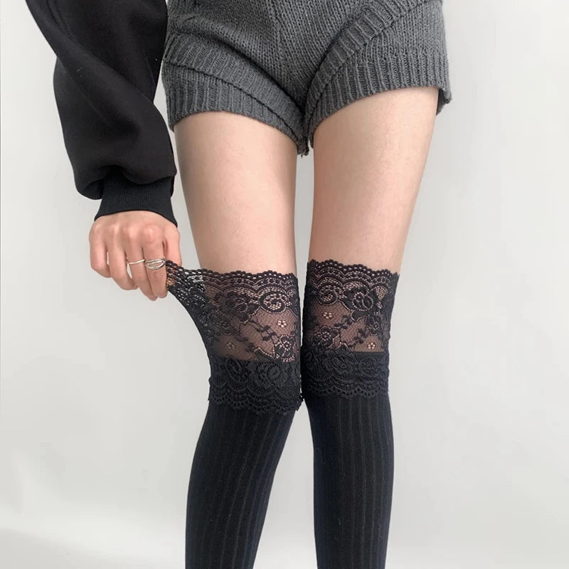 Polyester Elastane Lace Knee High Stockings - 6