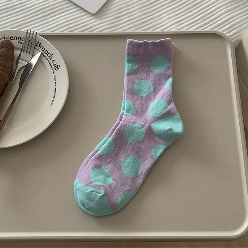 Cotton Polka Dot Mid Tube Casual Socks - 14