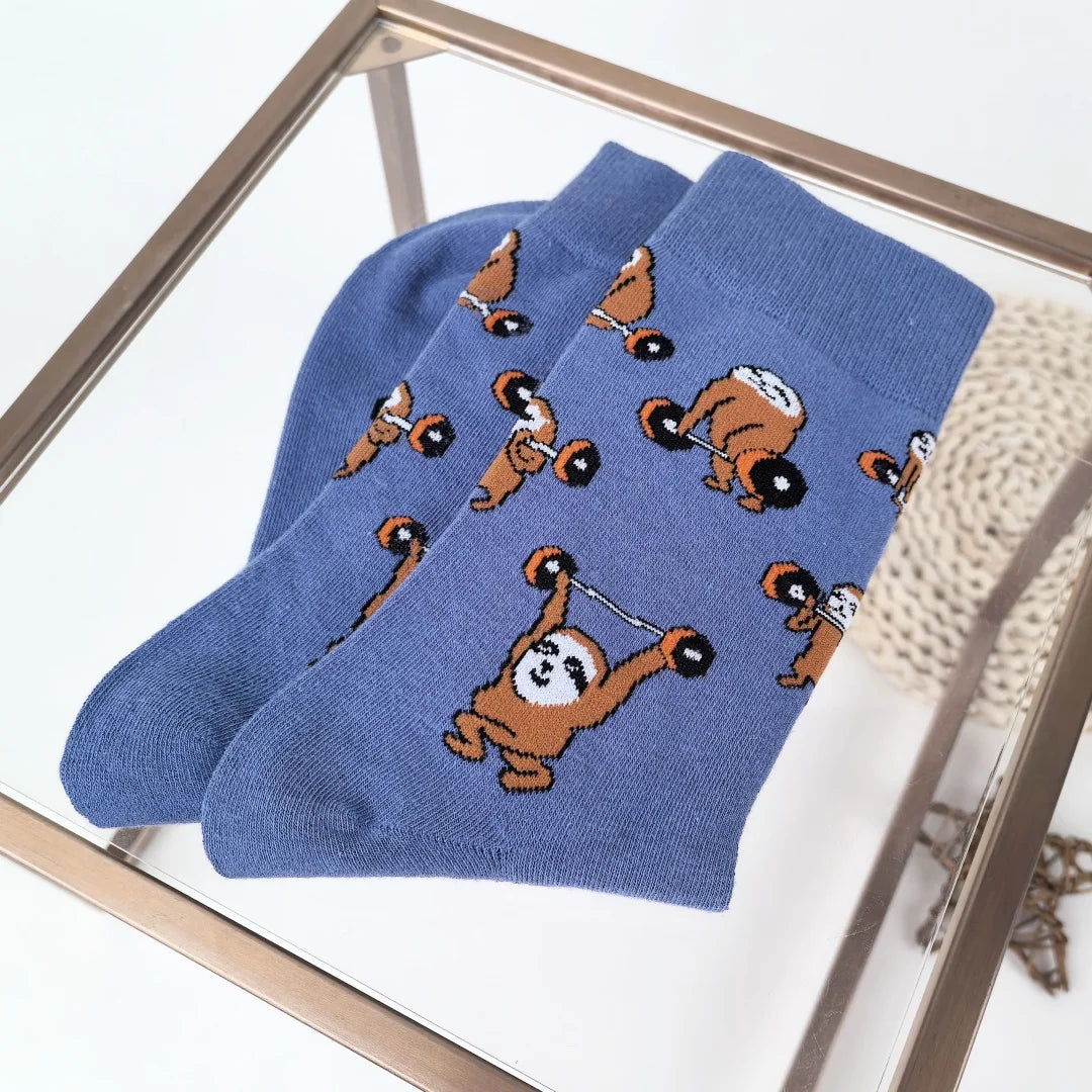 Cotton Blend Mid Calf Sloth Pattern Unisex Socks - 4