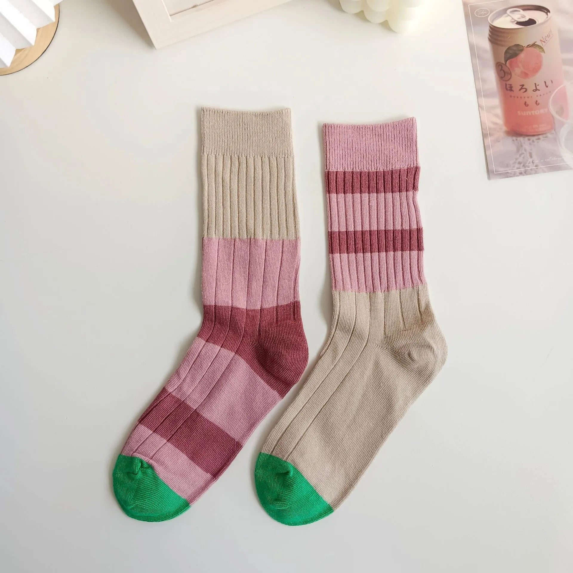 Striped Cotton Middle Tube Casual Socks - 23