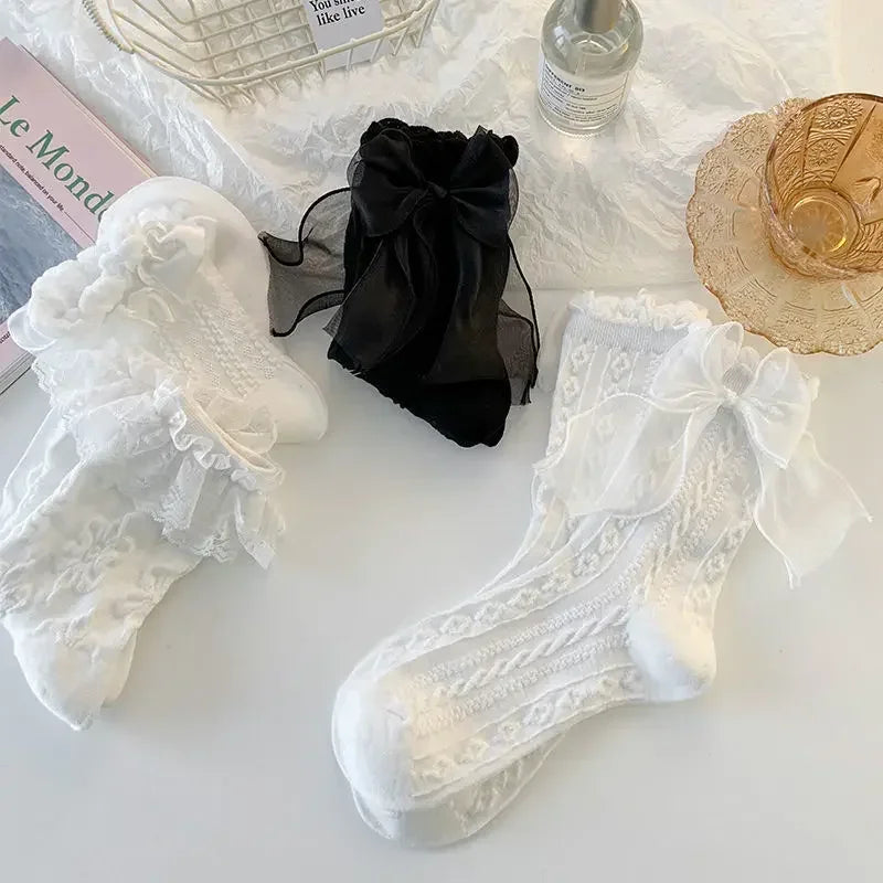 Polyester Lace Ruffle Lolita Socks Mid Tube Casual Wear