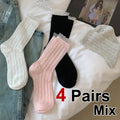 4 Pairs Polyester Elastane Lace Edge Mid Tube Socks
