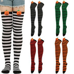 Polyester Striped Pumpkin Over The Knee Socks