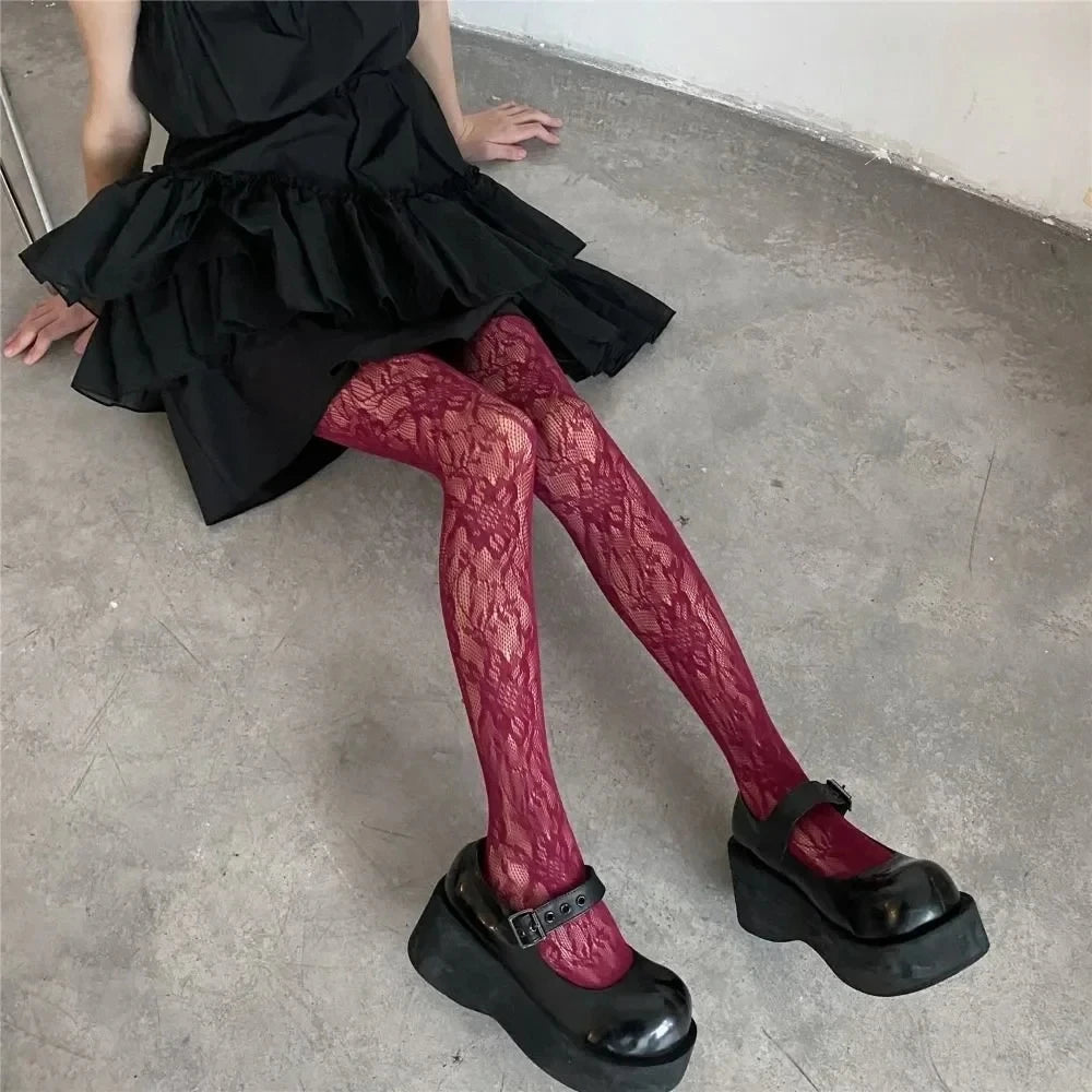 Floral Pattern Nylon Pantyhose Tights - 3